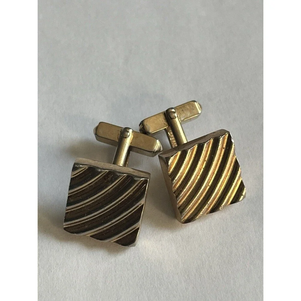 Vintage Swank Gold Tone Diagonal Stripe Cufflinks Mid Century